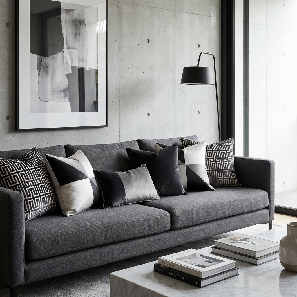 Coussins décoratifs géométriques monochromes en soie véritable cousus à la main