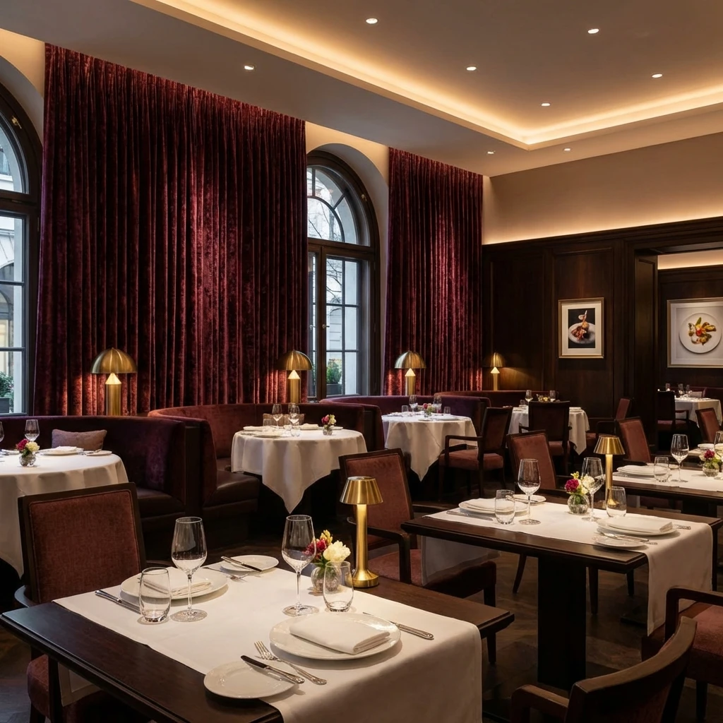 Habillage de fenêtres en velours insonorisant pour restaurant étoilé